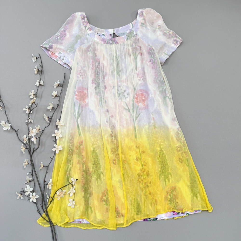 Anthropologie HD in Paris Floral Ombre Dress in Yellow, Pink, White, 8. - Picture 6 of 11